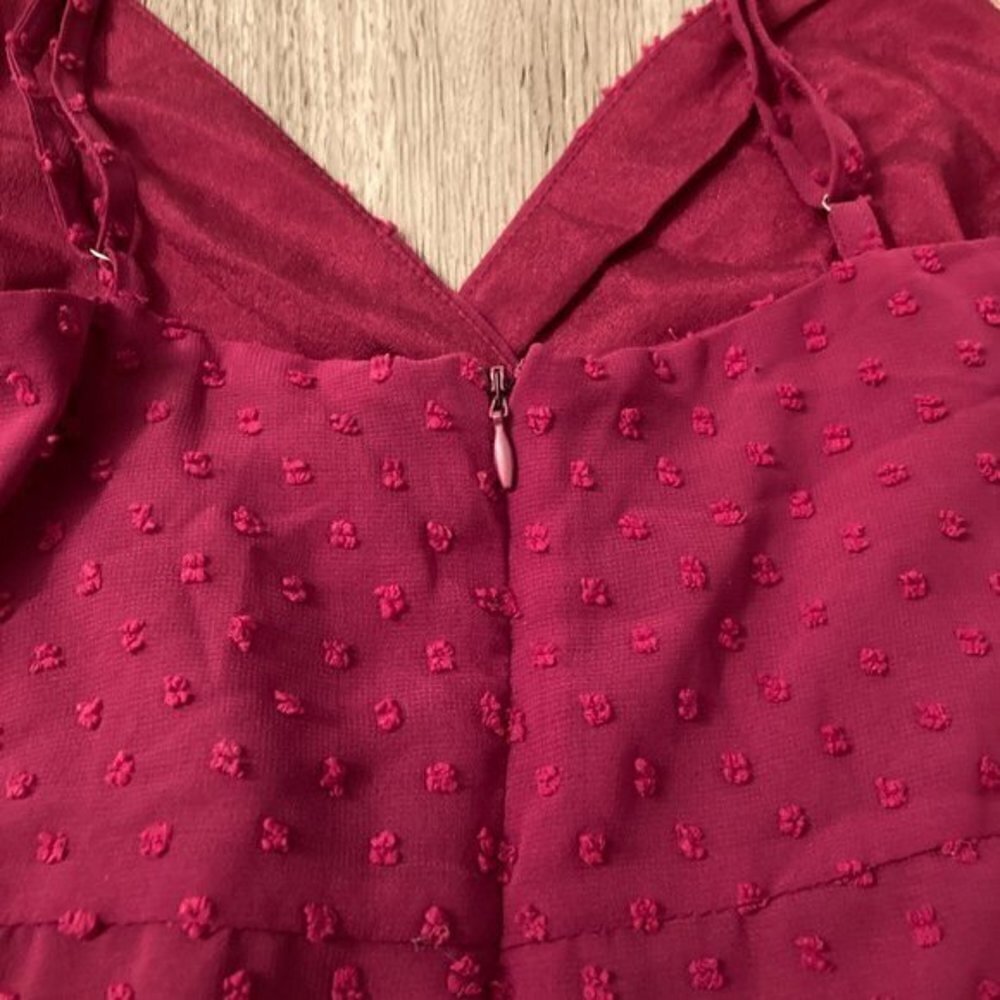 Lulu's For Us to Dance Magenta Swiss Dot Ruffled Midi Dress Size S NWT - Picture 11 of 12
